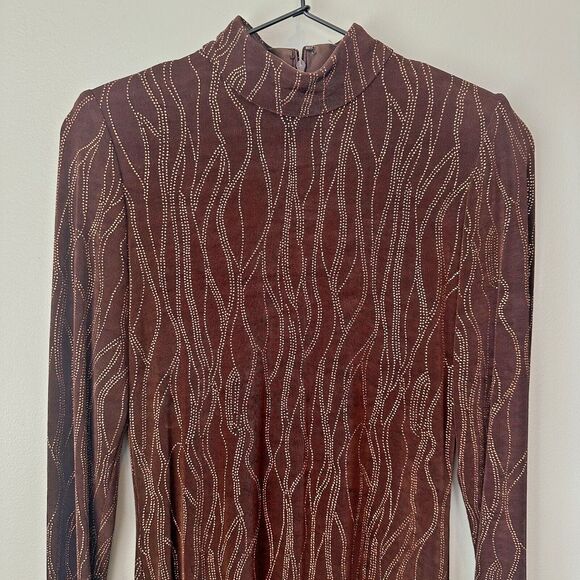 Vtg En Francais by Huey Waltzer Brown Long Sleeve Mock Neck Maxi Gown Women Sz 2 - Picture 3 of 7